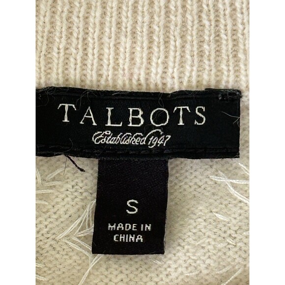 Talbots One Button Beaded Cardigan Lambs Wool Angora Nylon Ivory Sz Small - Picture 9 of 12